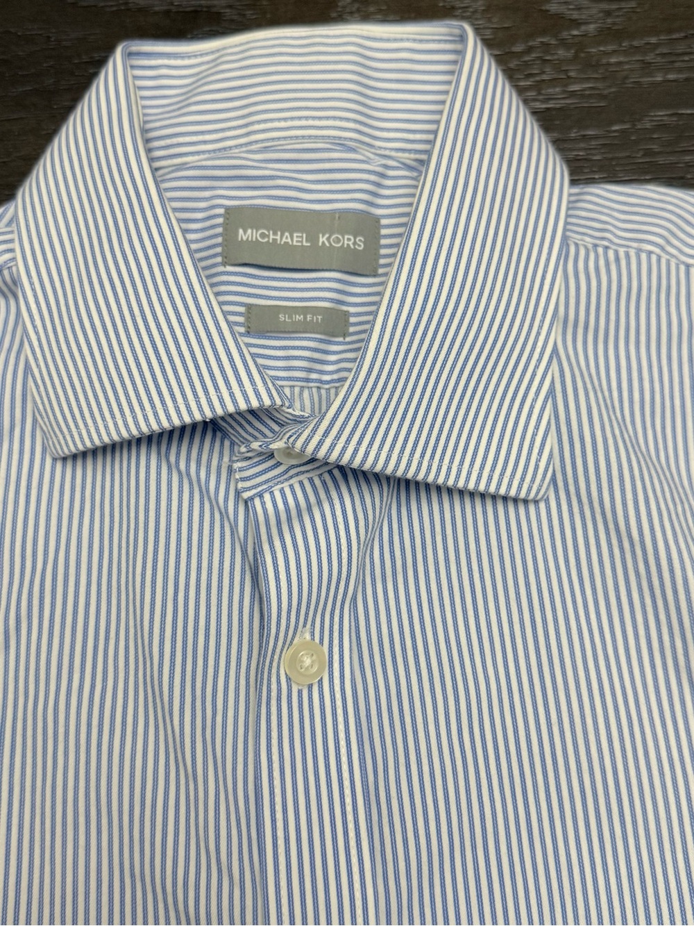 Michael Kors Men's Light Blue and White Striped Dress Shirt